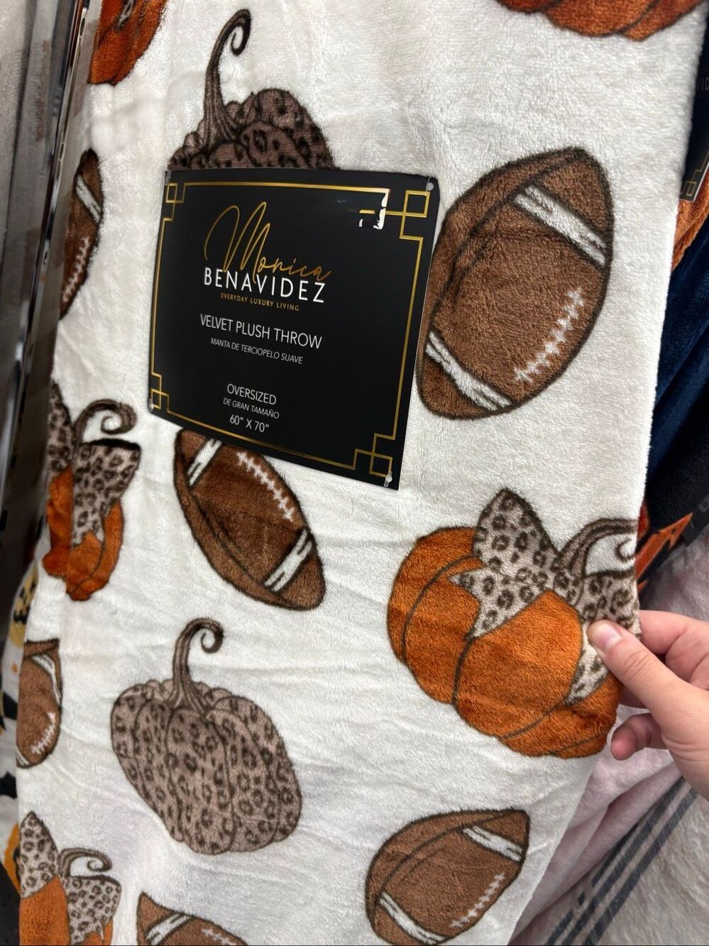 Leopard Pumpkin Bow Football Blanket White Orange Brown 60x70 NWT